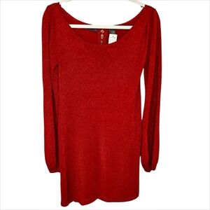Joyce Leslie Red Sparkle Knit Dress XL Holiday Glitter Lurex Long Sleeve NWT NEW